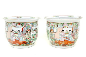 Pair Of Chinese Porcelain Fish Bowl Planters