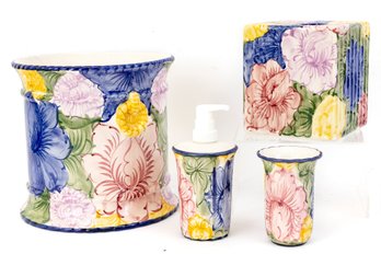 Hand-Painted Portuguese Ceramic Bathroom Set