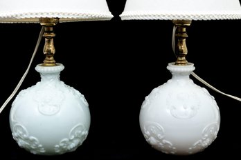 Early 20th Century Milk Glass Decanter Table Lamps