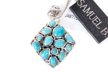 Artisan Silver By Samuel B. Sleeping Beauty Turquoise Mosaic Reversible Pendant