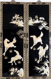 Chinese Black Enamelled Plaques With Mother Of Pearl