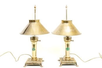 1970 Vintage Orient Express Brass Hurricane Table Lamps