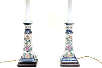 Pair Of Floral Porcelain Table Lamps