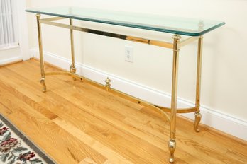 Hollywood Regency Chamfered Glass Console Table