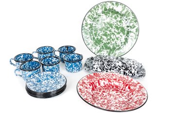 Enamelware Splatter Pattern Dish Set