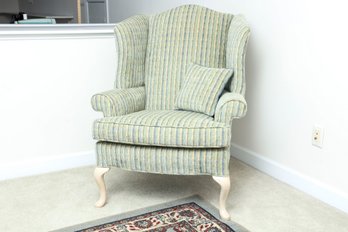 Green & Navy Striped Wingback Chair