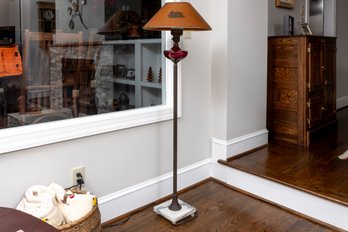 Vintage Cranberry Glass Hurricane Floor Lamp