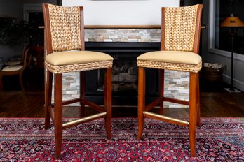 Pair Of Seagrass Back Bar Stools