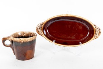 Hull Pottery Brown Drip Glaze Dish & Mug