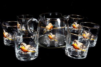 1960 Virginia Glass Pheasant Lowball Tumblers