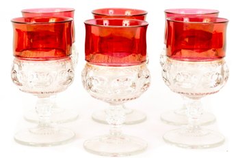 Vintage Kings Crown Cranberry Rimmed Wine Glasses By Tiffin Franciscan