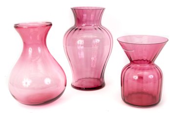 Trio Of Cranberry Glass Vases