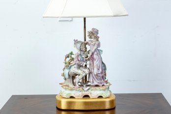 German Bisque Porcelain Sculpture Table Lamp.