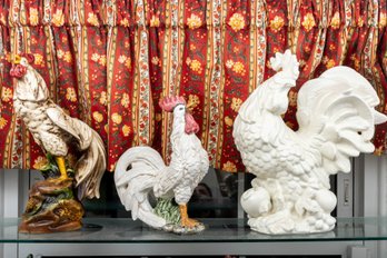 Three Large Decorative Vintage Ceramic Roosters