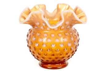 Fenton Opalescent Hobnail Ruffle Glass Vase