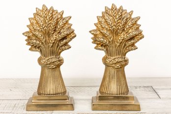 A Pair Of Brass Hollywood Regency Wheat Bookends