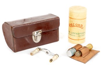 Vintage Swedish Fishing Kit In A Leather Case