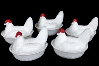 Vintage Westmoreland Hen On Nest Milk Glass Dishes