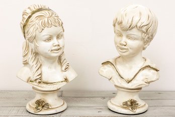 Two Universal Statuary Corp Busts Girl & Boy