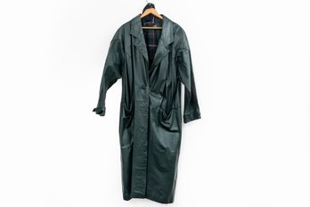 Women's Medium Mourices Green Leather Trench Coat