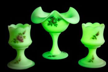 Fenton Custard Uranium Glass Compote & Votives