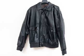 Women's Large Rountree & York Black Leather Bomber Jacket