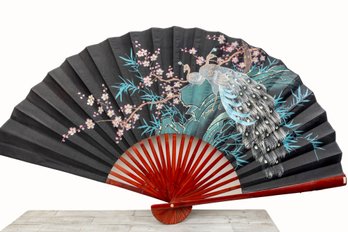 Large Asian Oriental Wall Fan With Peacock Design