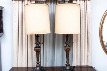 Pair Of Vintage Antique Milk Glass Table Lamps