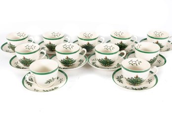 Spode 'Christmas Tree' Flat Cup & Saucer Set Of 11