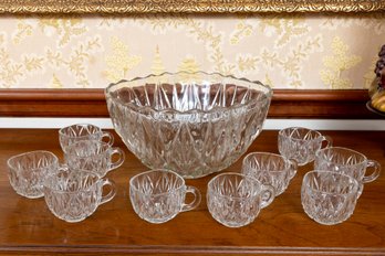 Hazel Atlas Williamsport Pattern Punch Bowl & Cups