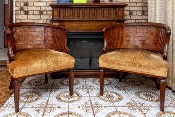 Pair Of Mid-century Cane Back Barrel Chairs