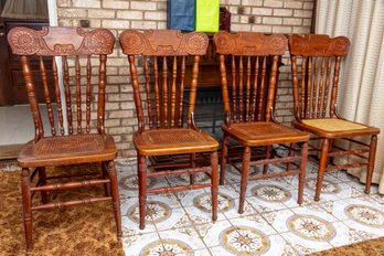 Vintage Oak Pressback Chairs With Cane Seats