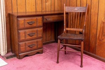 Vintage Four Drawer Writers Desk & Chair