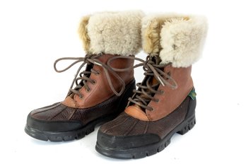 Women's Fur Lined Lauren Ralph Lauren Brown Quinta Leather Snow Boots (Size 6.5)