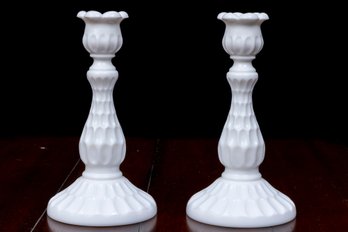 Olde Virginia Glass Fenton Milk Glass Candle Holders