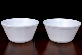 Pair Of Vintage Federal Glass Milk Glass Ovenware Bowls