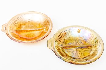 Two Indiana Glass Marigold Carnival Glass Dishes