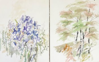 Pair Of Signed Watercolor Floral Paintings On Paper