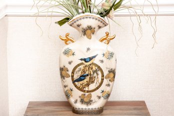 Crackle Glaze Ceramic Finch Vase