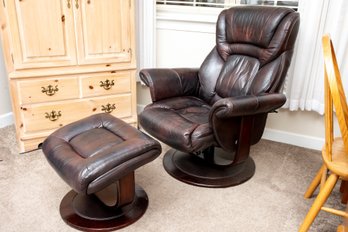 Faux Leather Danish-Style Swivel Lounger & Ottoman #2