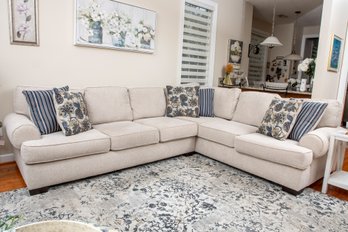 Cream Tweed Fabric Sectional Sofa