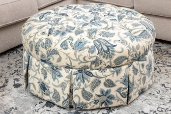 Blue Floral Tufted & Skirted Ottoman