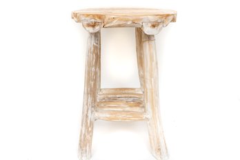 Whitewashed Teak Wood Stool By Nadeau