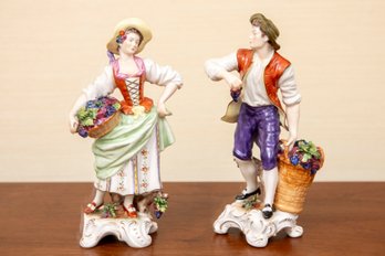 Antique Porcelain Rudolf Kammer Volkstedt Figurines - Grape Pickers