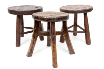 Trio Of Antique Wood Milking Stools