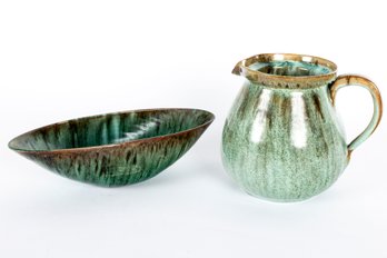 Mixed Collection Of Gun Metal Green Glazed Studio Pottery