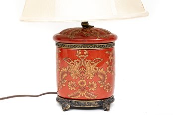 Ceramic & Brass Floral Ormolu Lamp In Red