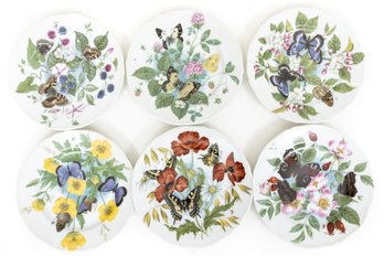 Set Of 6 Butterfly & Flowers Limoges France Bread And Butter Plates