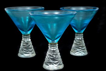 Trio Of Peacock Blue Martini Glasses