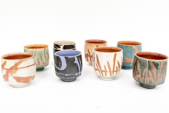 Signed Stoneware Pottery Glazed Cups